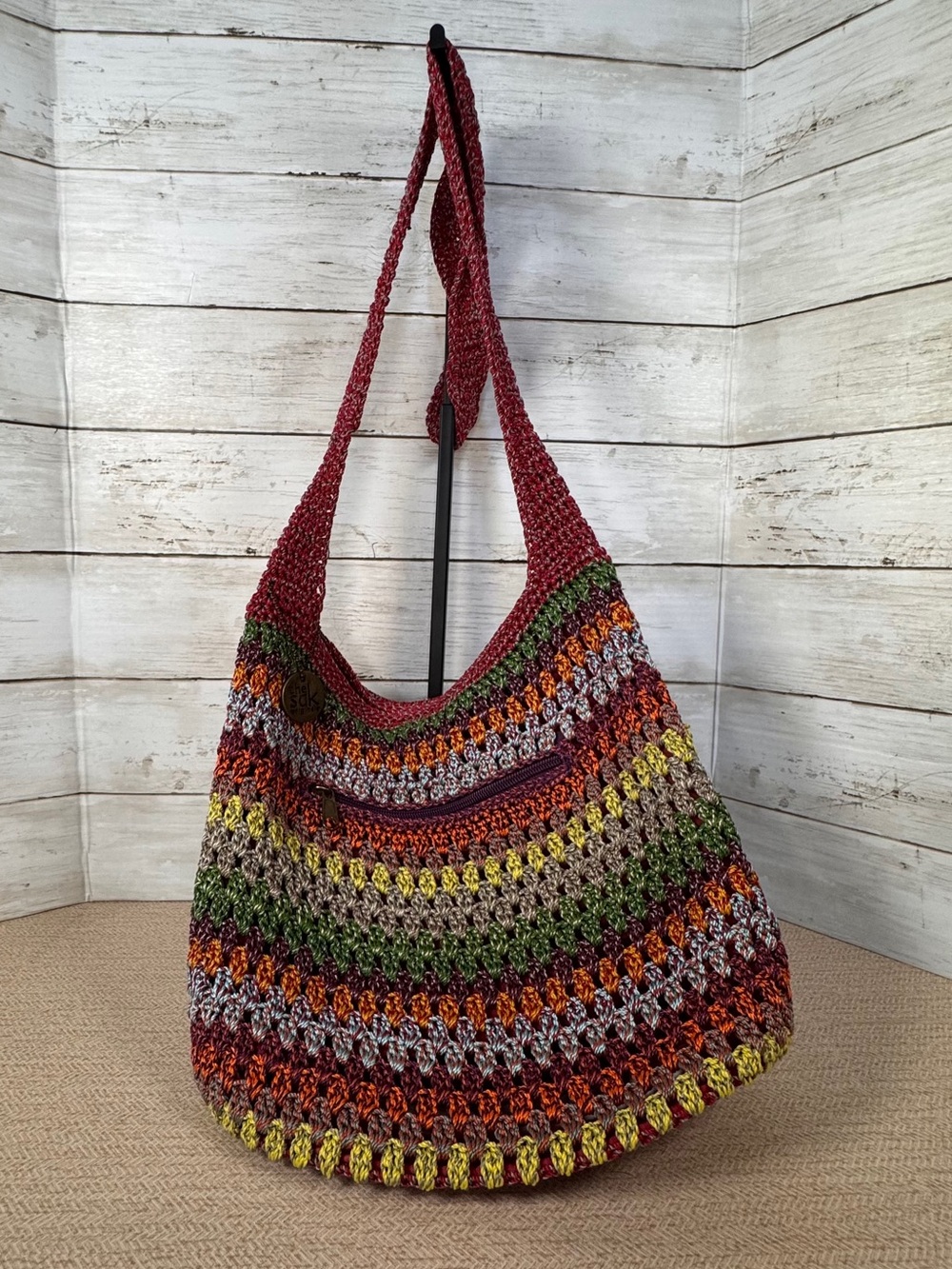 The Sak Originals Multicolor Knit Crochet Crossbody Hobo Bag Striped